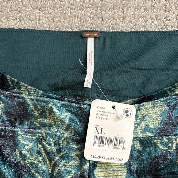 NWT Free People Hold Me Closer Flare Bell Bottom Pants Blue Velvet Emerald Sz XL - Picture 3 of 9